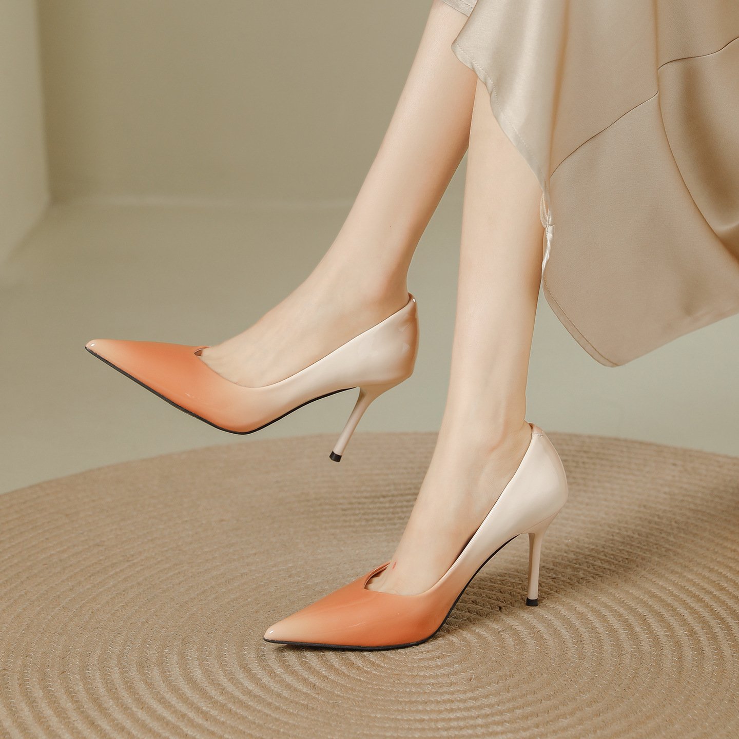 Elegant Gradient Pointed-Toe Heels – Peach Nude Ombre Stilettos